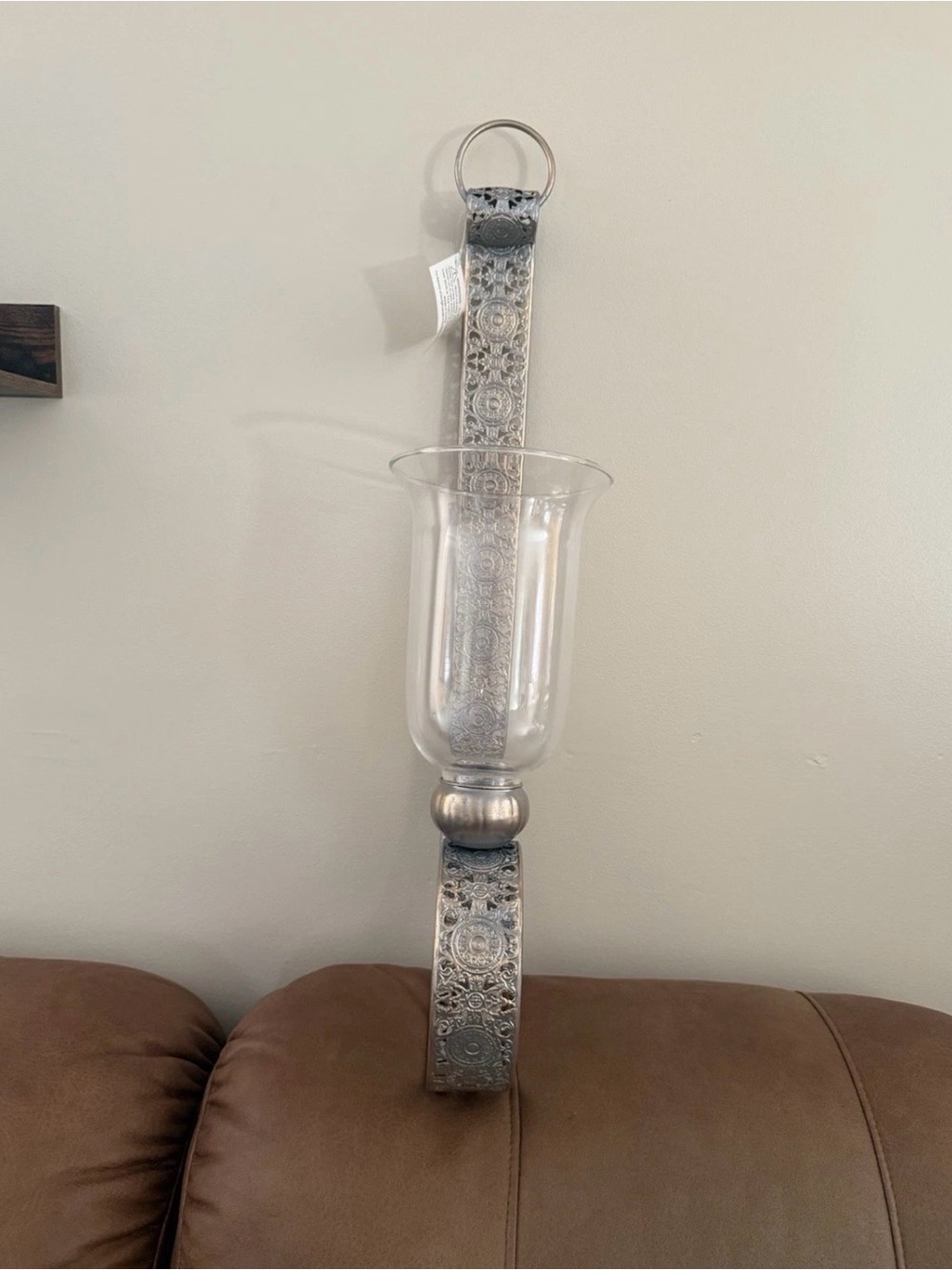4 Silver Floral Embossed Wall Sconce Hurricane - Clear Glass